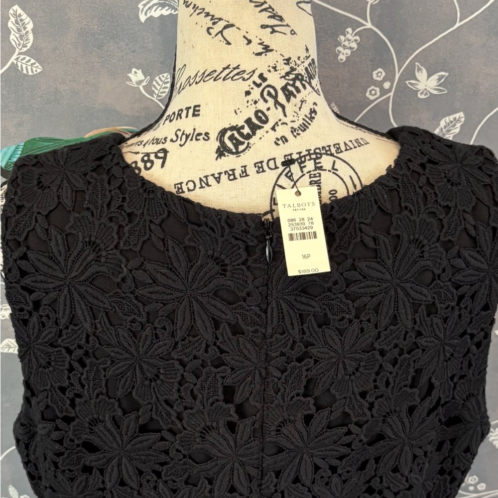 NWT Talbots Black Ponte Floral Embroidered Lace Formal Sheath Dress Women 16P - Picture 11 of 16